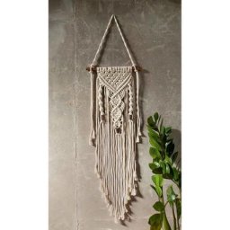 Décoration murale ""style indien"" en macramé, crème