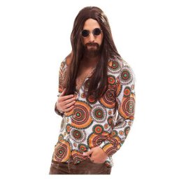 Chemise rétro ""vintage"", beige/orange pour hommes