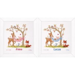 Tableau de naissance à broder ""bébé/animaux"", 28 x 29 cm