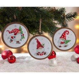 buttinette Tableaux miniatures à broder ""lutins"", 10 cm Ø, 3 pièces