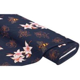 Albstoffe Tissu sweat / French Terry bio ""Glow Lily"", bleu marine multicolore