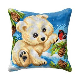 Devant de coussin ""ours polaire"", à broder au point de croix
