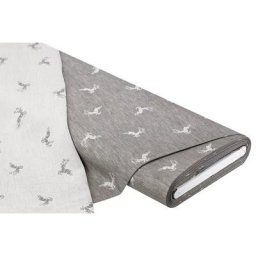 Tissu jacquard lin-coton ""cerf"", graphite/écru