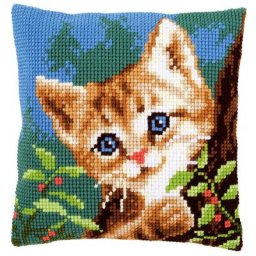 Devant de coussin à broder au point de croix ""chaton