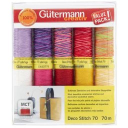 Gütermann Set de fils à coudre ""Deco Stitch 70"", jaune/rouge/rose vif, 10x 70 m