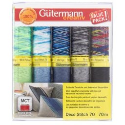 Gütermann Set de fils à coudre ""Deco Stitch 70"", vert/bleu/gris, 10x 70 m