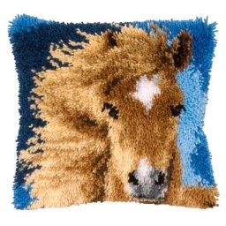 Devant de coussin au point noué ""cheval