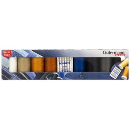 Gütermann Set de fils à coudre ""denim"", 8x 100 m, avec 5 aiguilles pour jeans