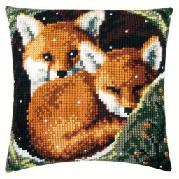 Devant de coussin à broder au point de croix ""renards