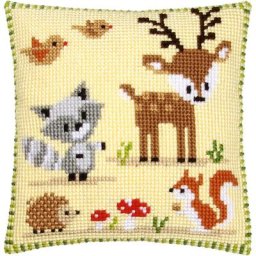 Devant de coussin à broder ""animaux de la forêt