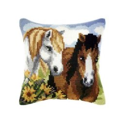 Devant de coussin ""amis chevaux