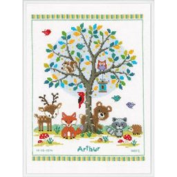 Tableau de naissance à broder ""animaux de la forêt"", 28 x 35 cm