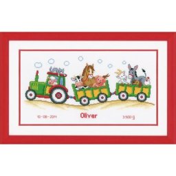 Tableau de naissance à broder ""animaux de la ferme"", 36 x 19 cm