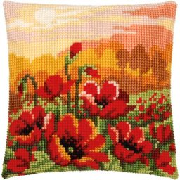 Devant de coussin ""coquelicots"" à broder au point de croix