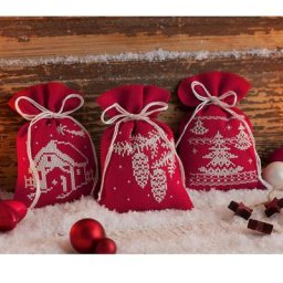 Sachets senteurs à broder ""Noël rouge/blanc"", 3 pièces