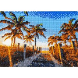 Kit broderie diamant ""plage et palmiers"", 34 x 24 cm