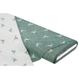 Tissu jacquard lin-coton ""cerf"", vert/écru