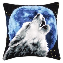 Devant de coussin ""loup"" à broder au point de croix