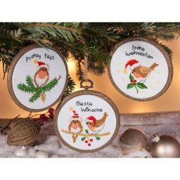 buttinette Tableaux miniatures à broder ""vœux de Noël"", 3 pièces