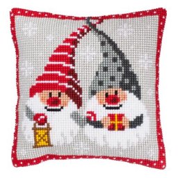 Devant de coussin ""couple de lutins"" à broder au point de croix