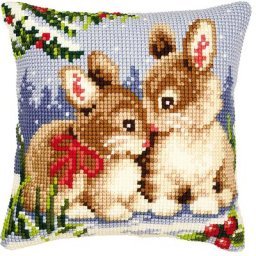 Devant de coussin à broder ""lapins en hiver