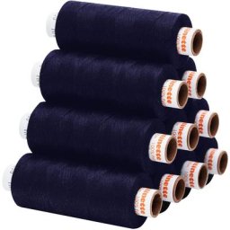 buttinette Lot de 10 bobines de fil à coudre universel, bleu marine, grosseur : 100