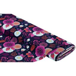 Albstoffe Tissu sweat bio / French Terry ""Gardener's Delight"", bleu marine/multicolore