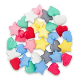 buttinette Boutons ""cœurs et étoiles"", dim. : 16 mm, 70 pièces