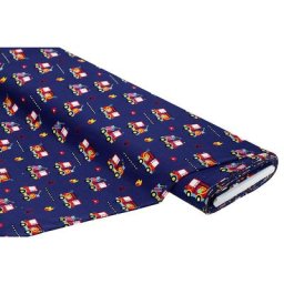 Tissu jersey en coton ""camions de pompiers"", bleu marine/multicolore