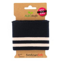 Albstoffe Bande bord-côte coton bio ""Cuff Me College"", bleu marine/blanc, 1,4 m
