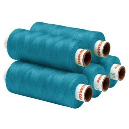 buttinette Lot de 5 bobines de fil à coudre universel, turquoise, grosseur : 100