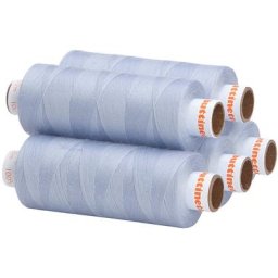 buttinette Lot de 5 bobines de fil à coudre universel, bleu clair, grosseur : 100