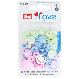 Prym Boutons pression ""Color Snaps - cœur"", rose/vert/bleu clair, 12,4 mm Ø, 30 pièces