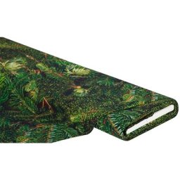 Tissu coton à impression numérique ""branches de sapin"",vert/multicolore, de la série Ria