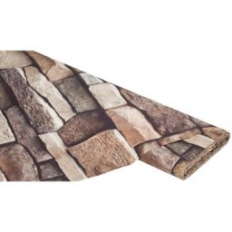 Tissu coton à impression numérique ""mur de pierres"", tons marrons, de la série Ria