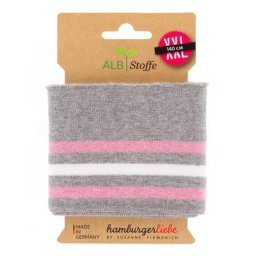 Albstoffe Bande bord-côte coton bio ""Cuff Me College"", gris/blanc/rose, 1,4 m