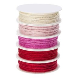 Set de cordons de jute, tons rouges, 2 mm, 5x 4 m