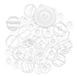buttinette Boutons en plastique, blanc, 10 - 30 mm Ø, contenu : 150 g = env. 470 pièces