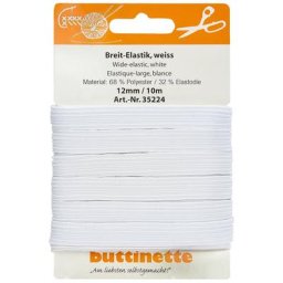 buttinette Ruban élastique, blanc, largeur : 12 mm, longueur : 10 m