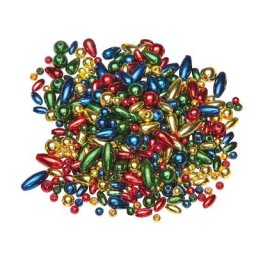 Set de perles, rouge-doré-bleu foncé-vert foncé, 4-12 mm, 80 g