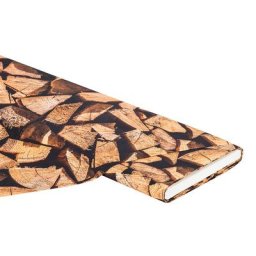 Tissu coton à impression numérique ""bûches de bois"", tons marrons