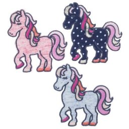 buttinette Écussons ""chevaux fantaisie"", dim. : 6,5 x 6 cm, contenu : 3 pièces