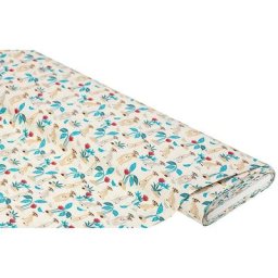 Tissu coton ""suricates"", écru/pétrole