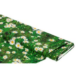 Tissu coton à impression numérique ""marguerites"", de la série Ria, vert multicolore