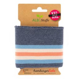 Albstoffe Bande bord-côte en coton bio ""Cuff Me"", bleu jeans mélangé multicolore, 1,4 m