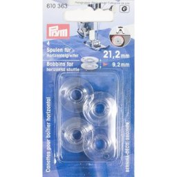 Prym Canettes pour machine à coudre à boîtier horizontal, 21,2 mm Ø, hauteur : 9,2 mm, 4 pièces