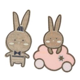 Écussons à coudre et/ou à repasser ""couple de lapins"", 4,5 - 7,5 cm, 2 pièces