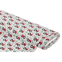 Tissu jersey ""tracteurs"", gris/rouge