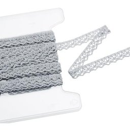 Ruban de dentelle aux fuseaux, gris, largeur 1,3 cm, longueur 5 m