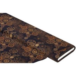 Tissu coton à impression numérique ""Steampunk"", marron multicolore